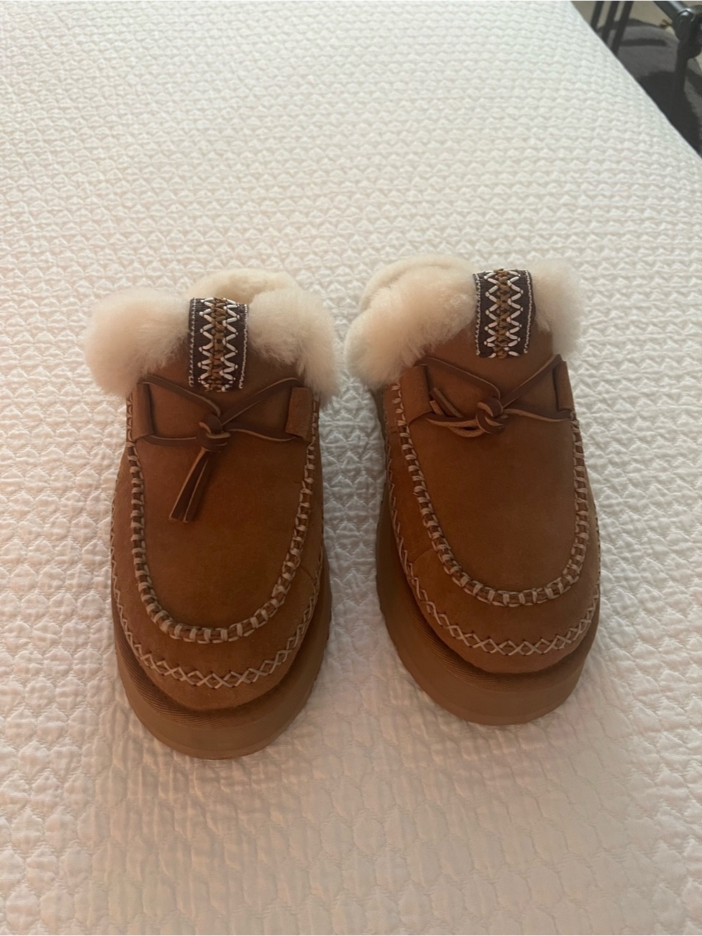 UGG Chestnut Brown Shearling-Lined Clog Mules
